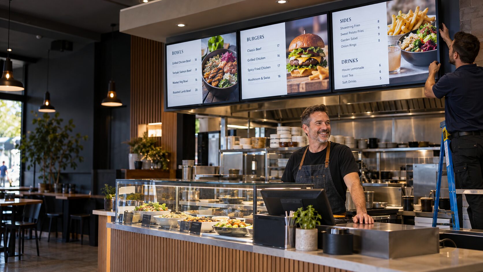 Melbourne takeaway owner with professionally installed digital menu board screens